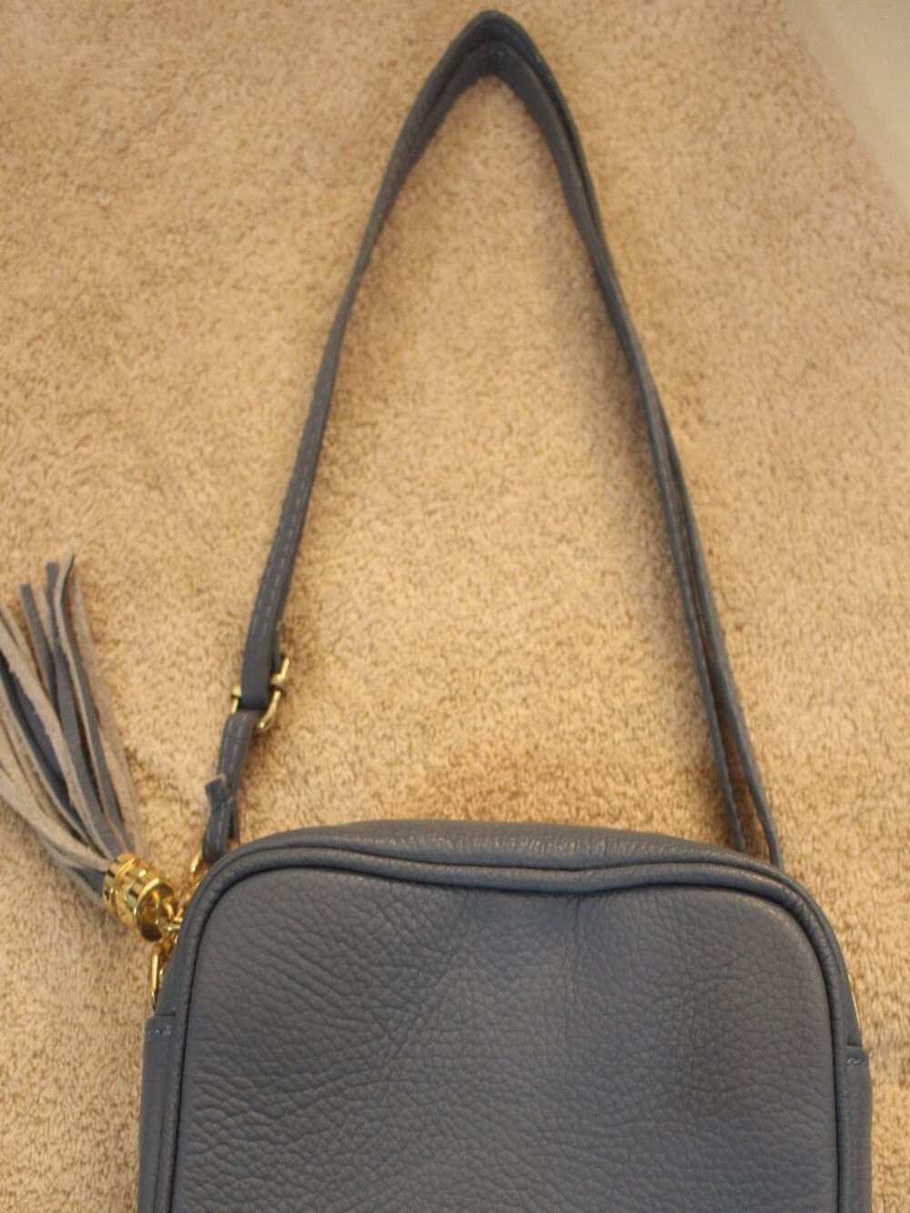 New Italian Genuine Leather Gray Crossbody Bag Tassel Purse